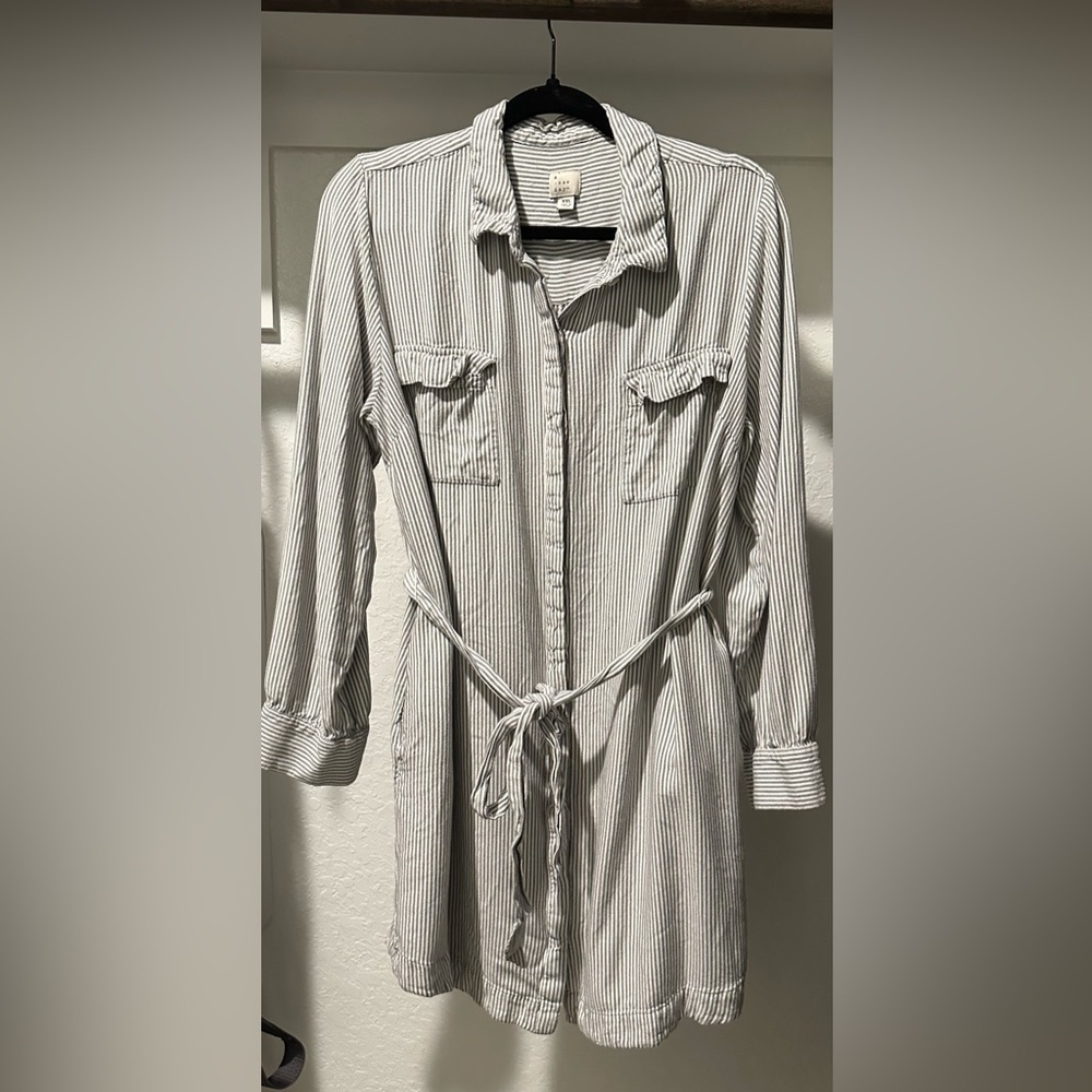 women’s Pinstripe shirt Dress With Pockets